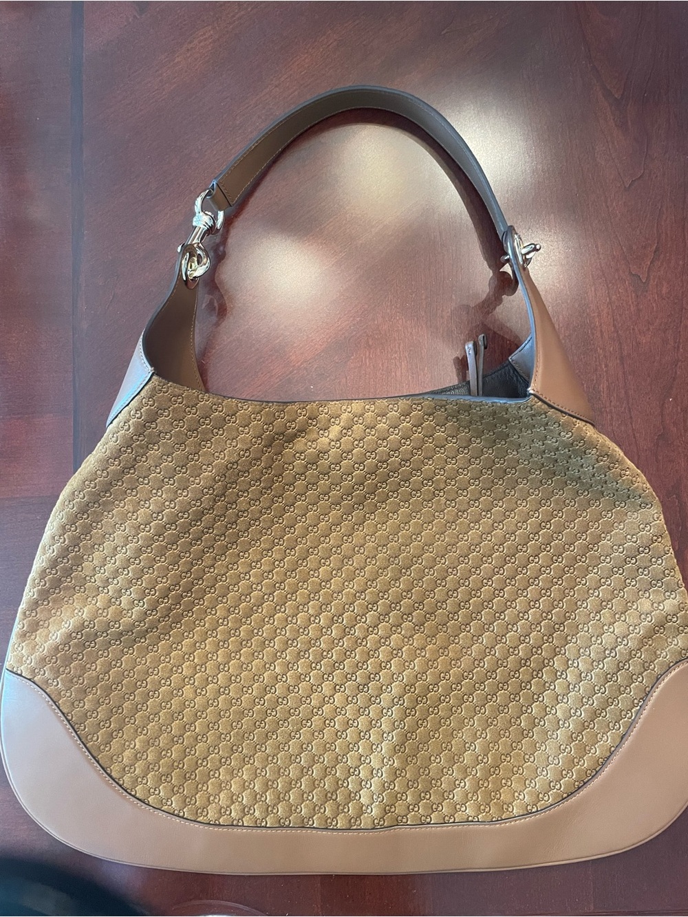 NWOT - GG Designer-Style Tan Suede and Leather Hobo Bag